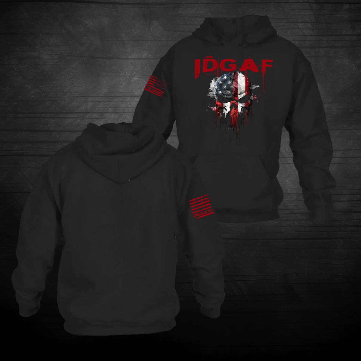 IDGAF Patriotic Hoodie - Black